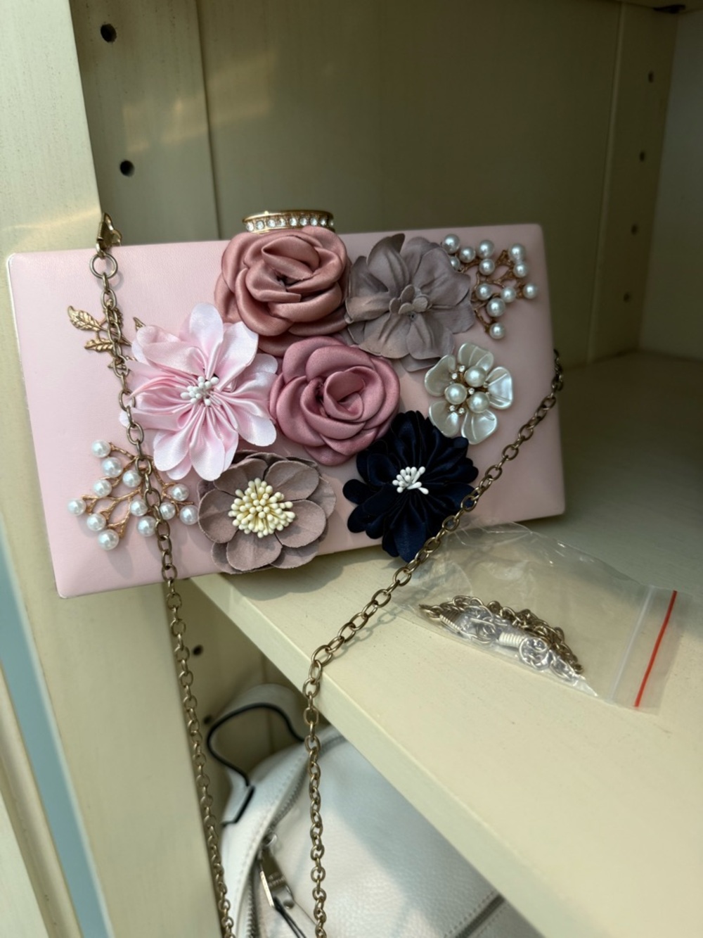 Blush Pink Floral Applique Evening Clutch